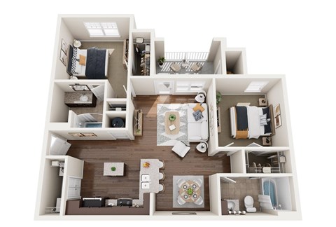 Floor plan for 2 beds, 2 baths, 1029 sqft